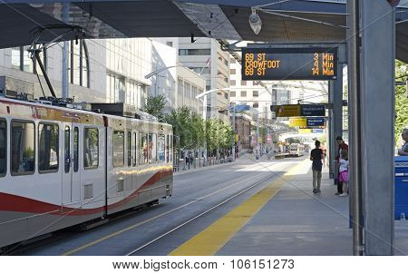 CALGARY, CANADA - August 17, 2013: C-Train in Calgary on August 17, 2013 in Calgary, Alberta. The C-