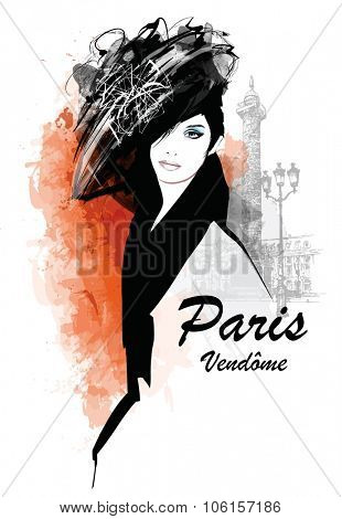 Woman in Paris - place Vendome - Vector illustration
