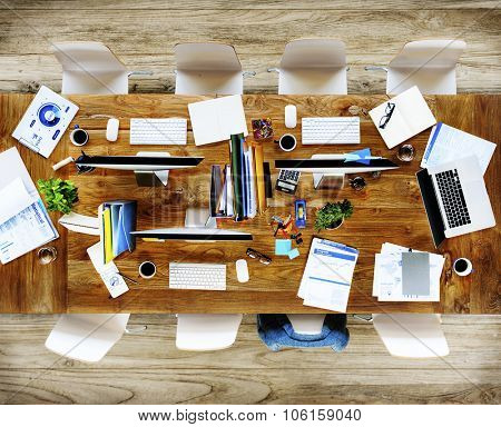 Messy Office Meeting Table No People Concept