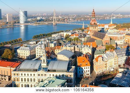 View of Riga and the Daugava River from above.