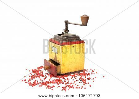 Red Pepper With Old Pepper Mill