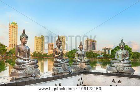 Seema Malaka temple on Beira Lake. Colombo, Sri Lanka. Panorama