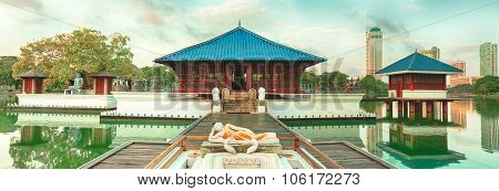 Seema Malaka temple on Beira Lake. Colombo, Sri Lanka. Panorama