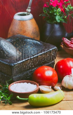 Ingridients for traditional latin american tomato sauce