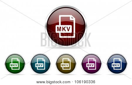 mkv file colorful glossy circle web icons set 