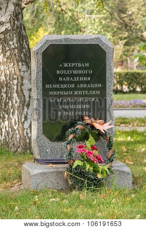 The Memorial Slab To The Victims Of An Air Attack By German Aircraft - Krasnoarmeisk Civilians Who D