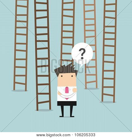businessman choices ladder to success