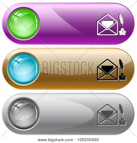 mail with feather and ink stand . Raster internet buttons.
