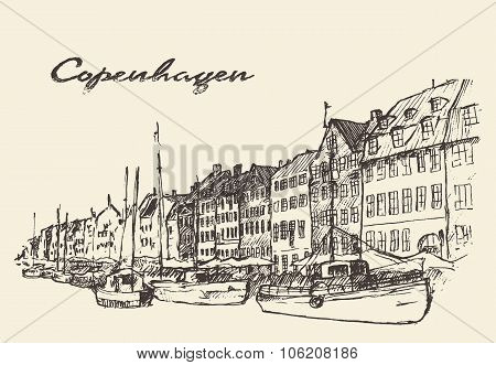 Copenhagen Denmark illustration hand drawn
