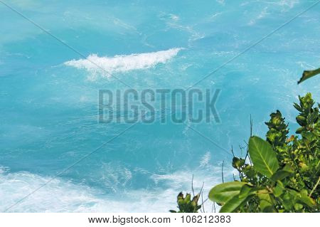 Lonely Blue Wave Near The Coast Praslin Island