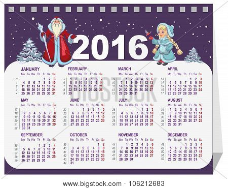 Russian Santa Claus and Snow Maiden. Calendar for 2016