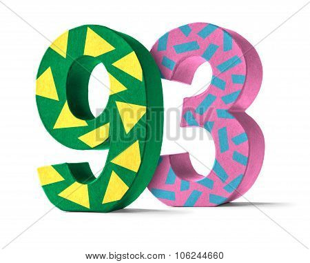 Colorful Paper Mache Number On A White Background  - Number 93