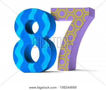 Colorful Paper Mache Number On A White Background  - Number 87