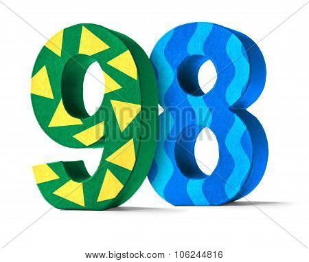Colorful Paper Mache Number On A White Background  - Number 98