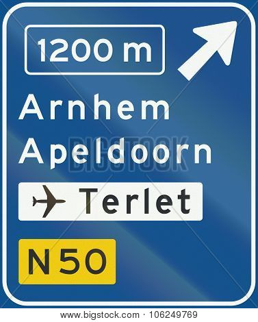 Netherlands Road Sign K2: Advance Information Sign For An Exit On A Motorway