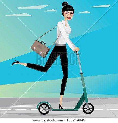 Business Woman Rides A Scooter