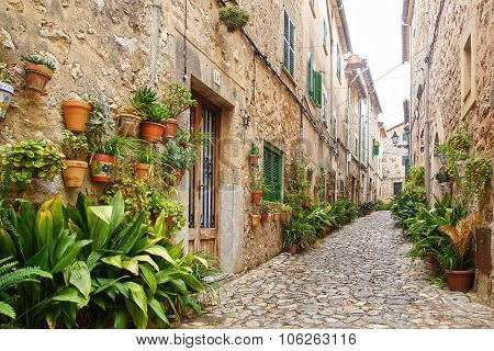 The old town vintage architecture in Valdemossa, Mallorca, Spain.