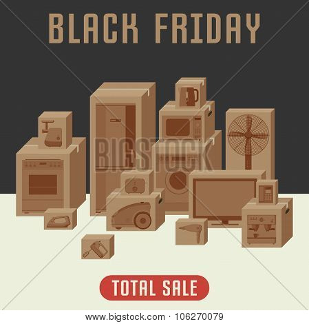 Household appliances in boxes.