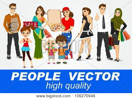 set of diverse people characters