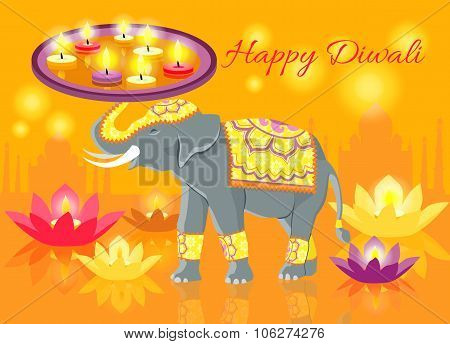 Happy Diwali Elephant Indian Celebrate