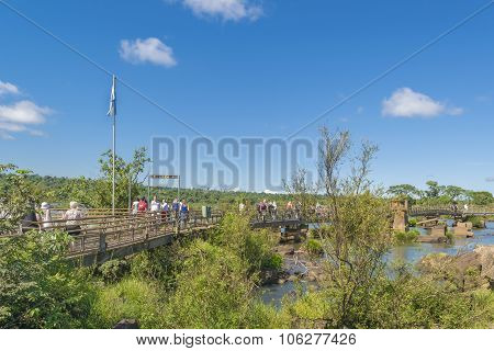 Tourists At Iguazu Falls Devil Throat Argentinian Border