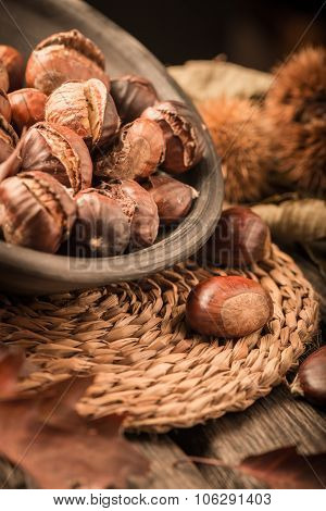 Roasted Chestnuts And Leaves