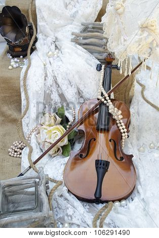 wedding decoration with vintage violin