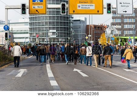 Heidelberg, Germany - October 24, 2015 - Counterdemonstration Ag