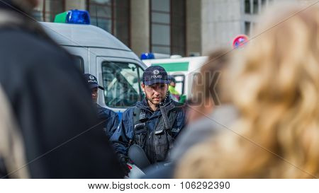 Heidelberg, Germany - October 24, 2015 - Counterdemonstration Ag