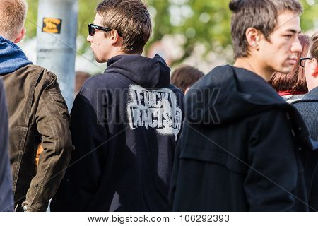 Heidelberg, Germany - October 24, 2015 - Counterdemonstration Ag