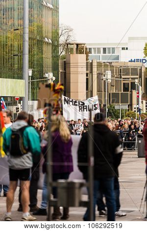 Heidelberg, Germany - October 24, 2015 - Counterdemonstration Ag