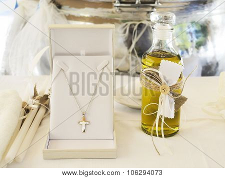 Orthodox Christening oil and cross