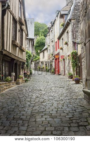 Cobbled Street In Dinan, France
