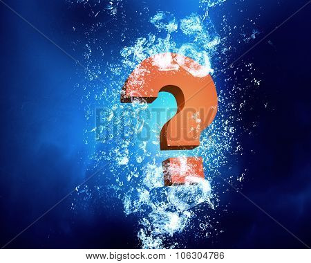 Question mark sink in clear blue water
