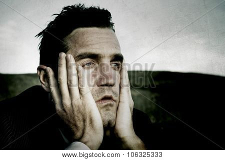 Distraught Businessman Lonely Stressful Failure Concept