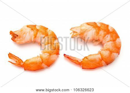 Two Unskin Shrimps On A White Background