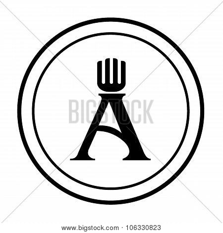 Letter A With Fork Logo On Dish Symbol