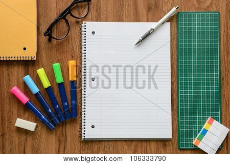 Blank Page Of Notebook And White Pencil, Business Concept