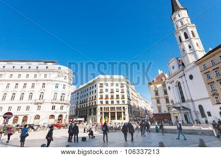 Tourist On Michaelerplatz In Vienna