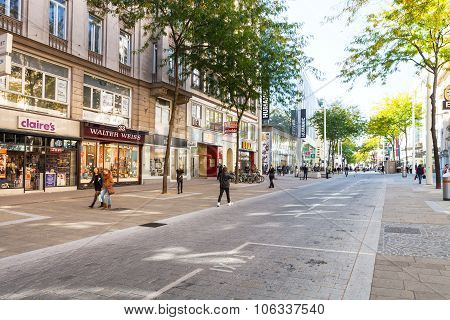 People On Mariahilferstrasse Street In Vienna