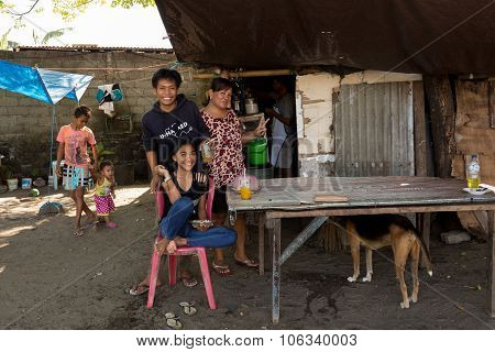Indonesian Family In Manado Shantytown
