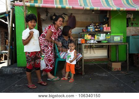 Indonesian Family In Manado Shantytown