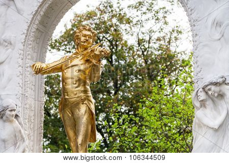 Gilded Statue johann Strauss In Stadtpark, Vienna