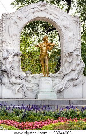 Golden Monument Of Johann Strauss In Stadtpark