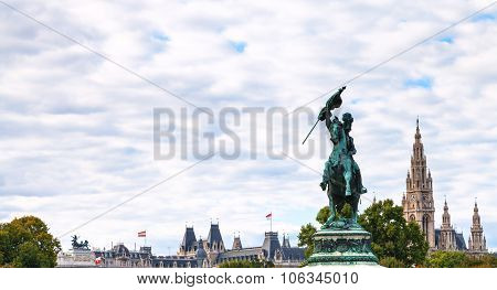 Statue Of Archduke Charles And Towers Of Rathaus