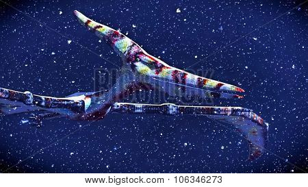 Huge pterodactyl flying over land
