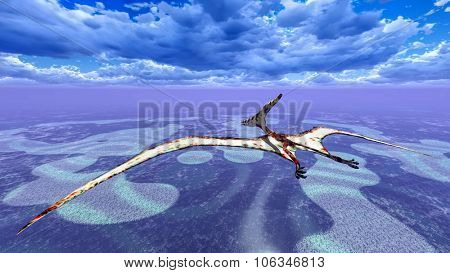 Huge pterodactyl flying over land