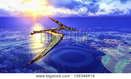Huge pterodactyl flying over land