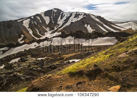 Landmannalaugar colorful mountains landscape view on sprint time in Iceland