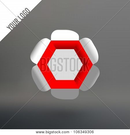 Volume hexagon logo. The hexagonal flower. White-red range. Anti-aliased edges.